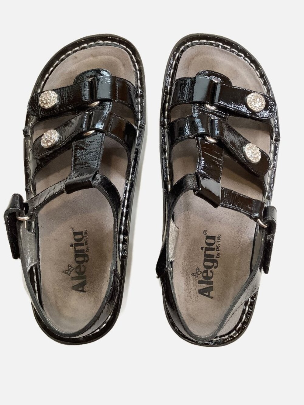 ALEGRIA Black Patent Leather Studded Comfort Sandals 38